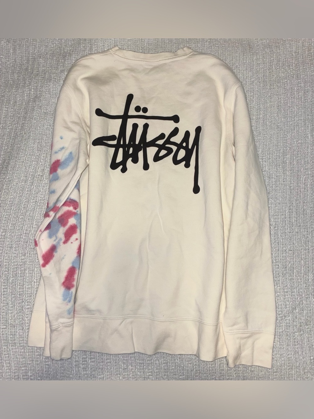 🆕 NWOT Stussy White Crewneck with Pastel Pink & Blue Tie-Dye Size Medium - Picture 8 of 9